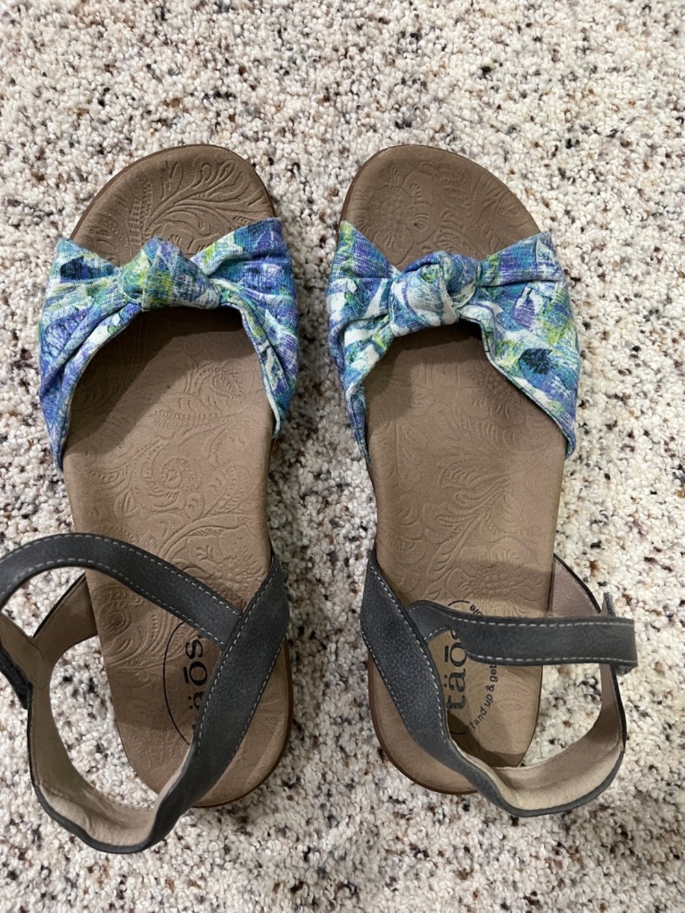 Women's Brown Sandal with Blue Floral Knotted Strap